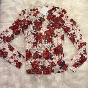 Zara Floral Rose Sheer Lace Long Sleeve Blouse High Neck Women’s Size xsmall NWT